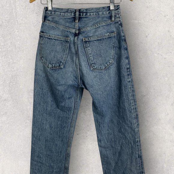 AGOLDE 90s Pinch High Rise Straight Leg Jeans Revolve Blue‎ Denim Distress Sz 24 - Picture 7 of 15
